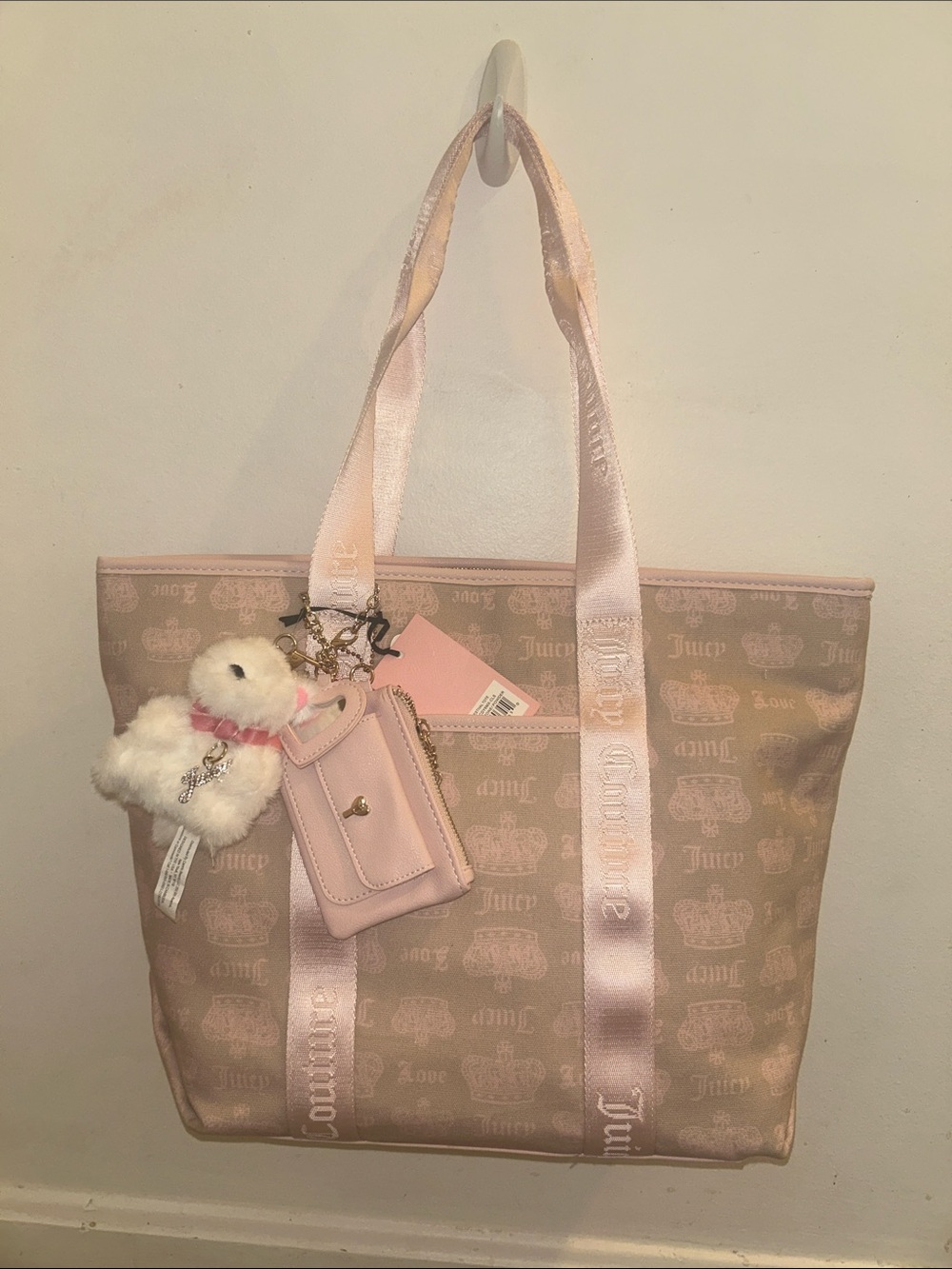 Juicy Couture Blush Pink Logo Tote with Cardholder Charm